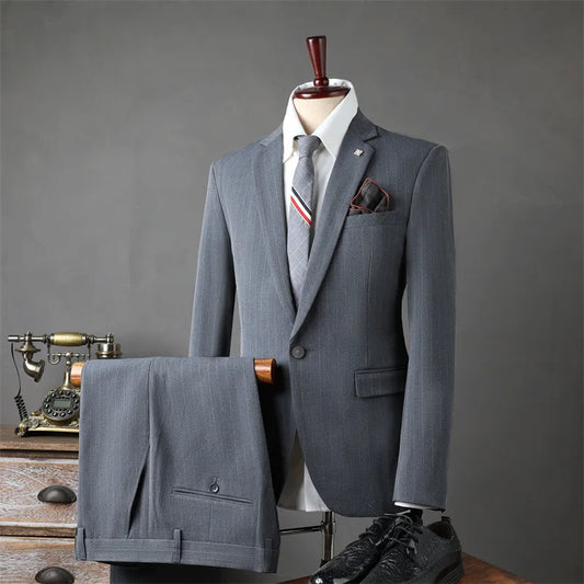 AMEHE British Striped 3-Piece Men’s Suit