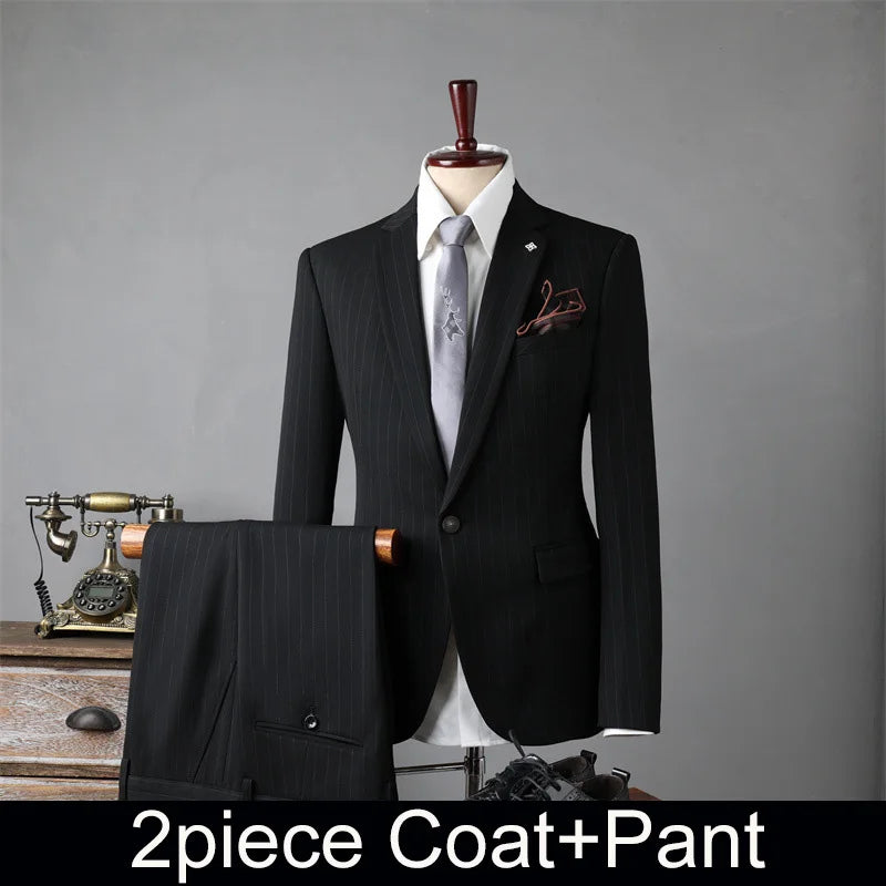 AMEHE British Striped 3-Piece Men’s Suit