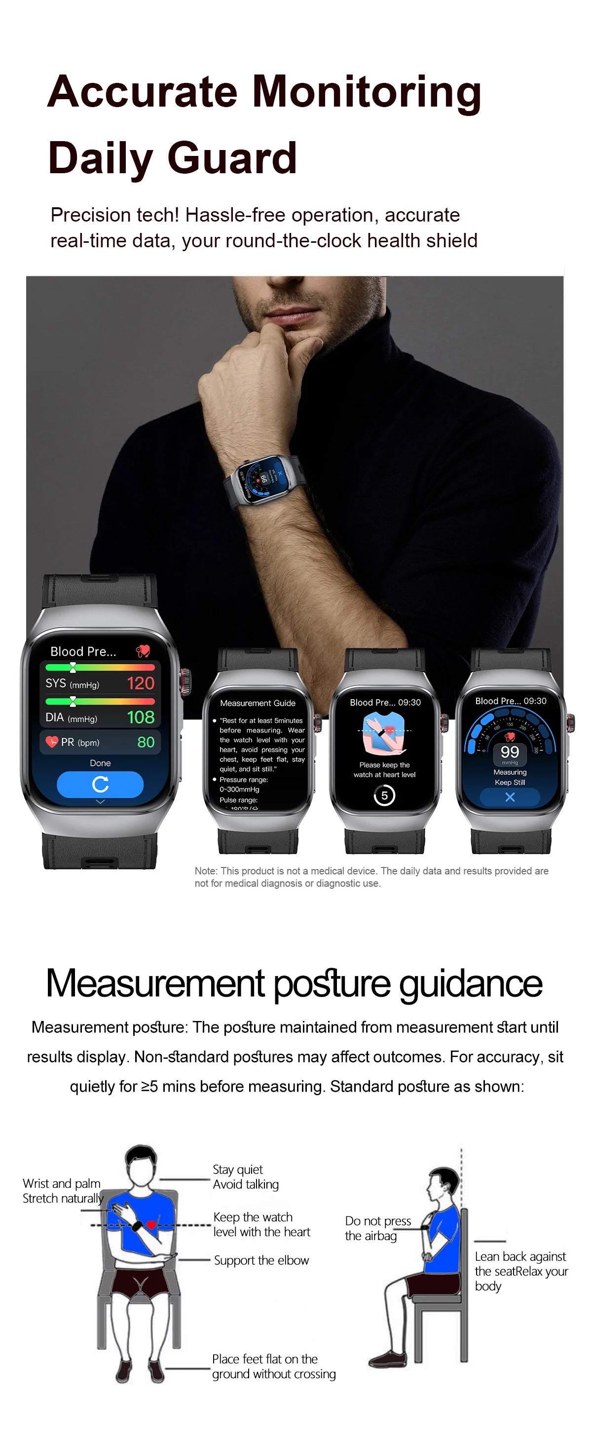 Smart Health Watch with ECG & Blood Pressure Monitoring – AMOLED Fitness Tracker Bracelet