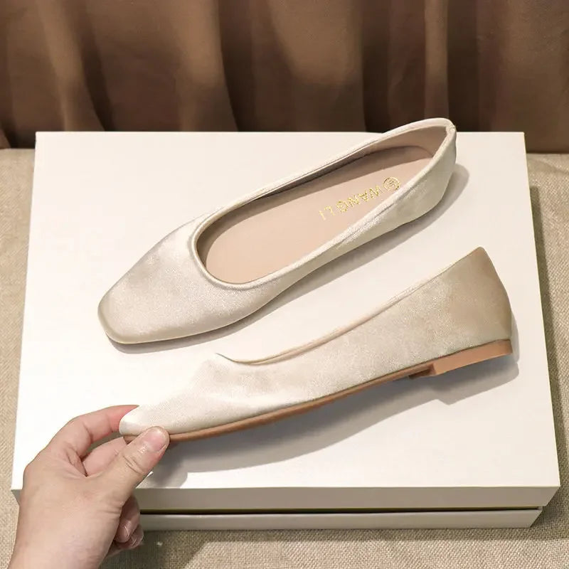 Ladies’ Chic Summer Flats – Elegant Square Toe Slip-On