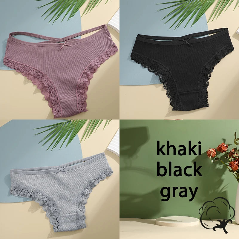 AMEHE Women's Cotton Mid-Waist Brief Panties 3-Pack with Bow Detail