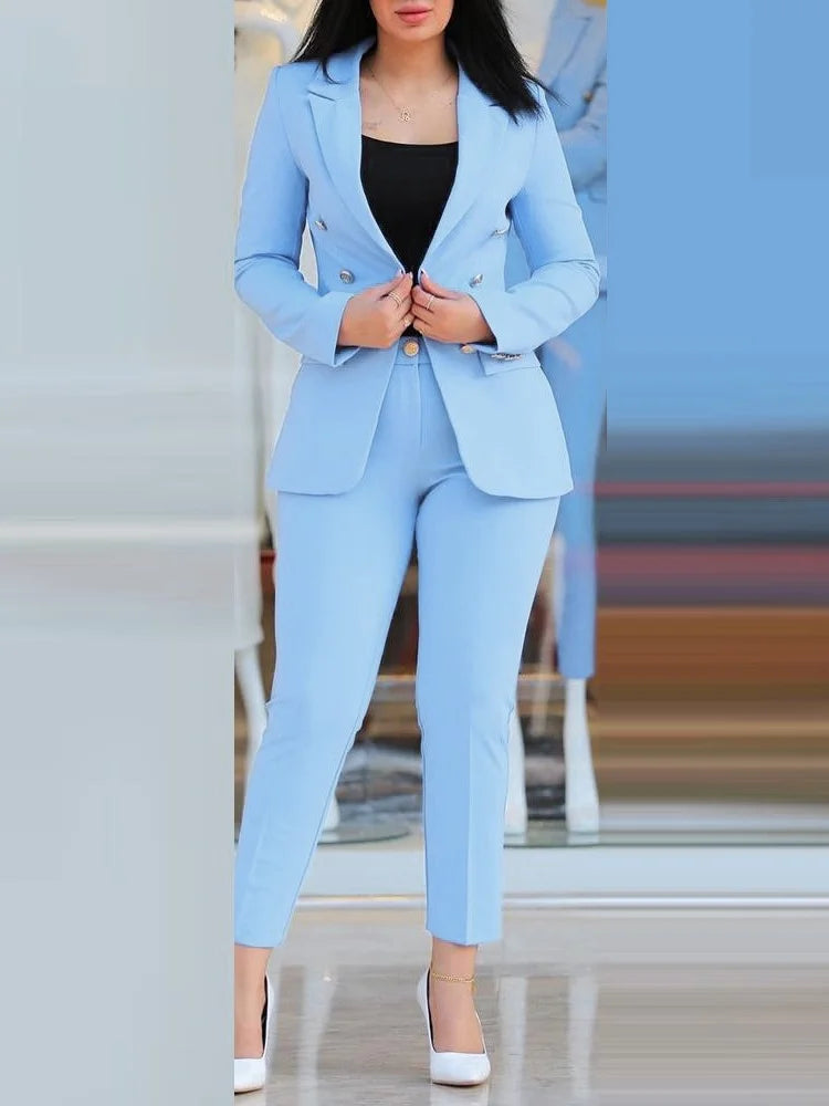 AMEHE Women’s Solid Color 2-Piece Suit – Blazer & Trousers