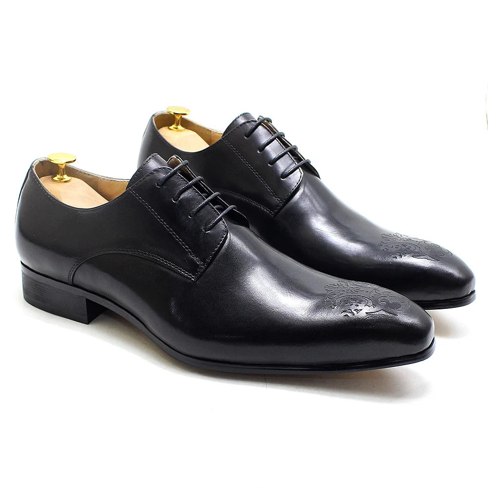 Elegant Men’s Oxford Derby Shoes – Genuine Leather, Pointed Toe