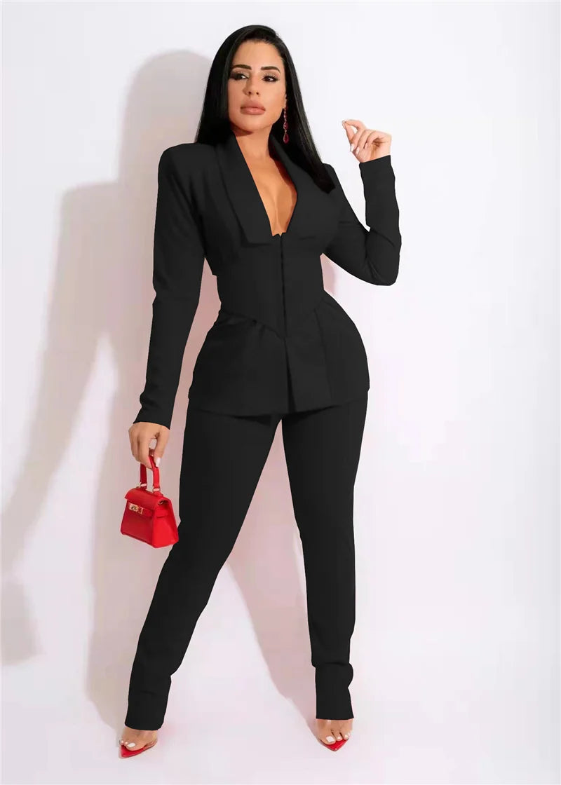 AMEHE Women’s 2-Piece Office Outfit – Corset Blazer & Pants