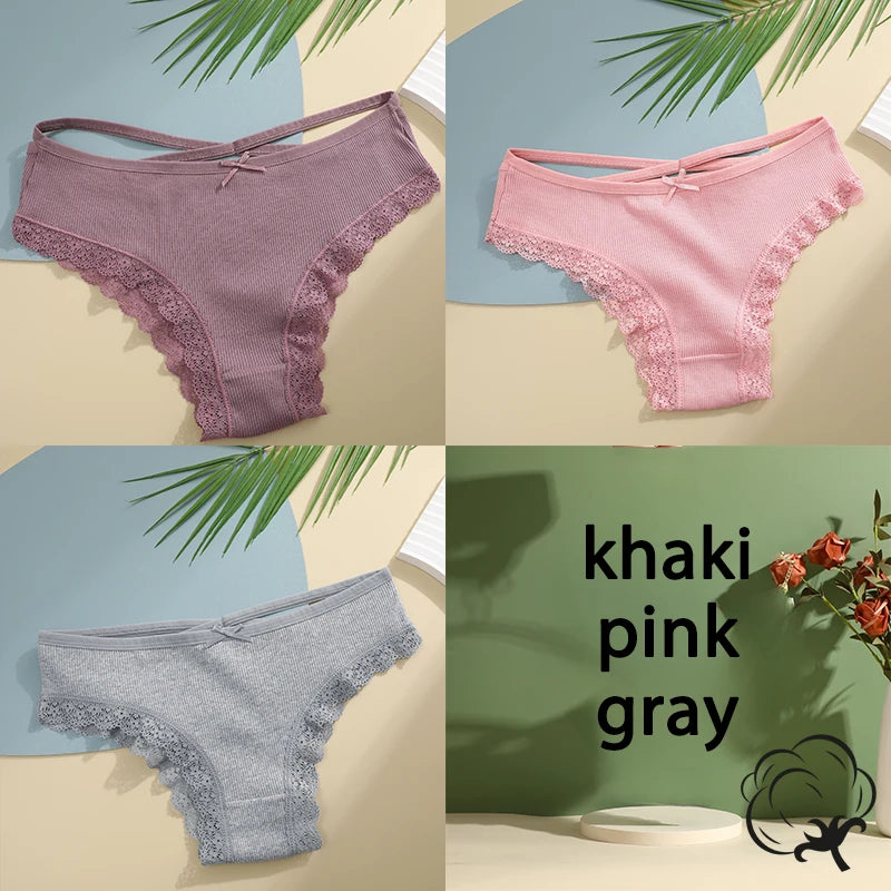 AMEHE Women's Cotton Mid-Waist Brief Panties 3-Pack with Bow Detail