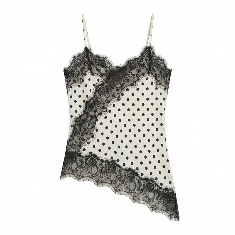 AMEHE Women's Asymmetrical Lace Backless Off-Shoulder Camisole Top