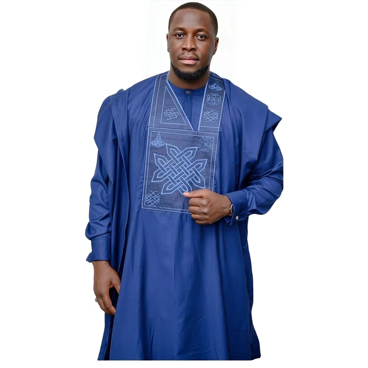 Men’s African Bazin Riche Embroidered Long Sleeve Top – Elegant Traditional Shirt