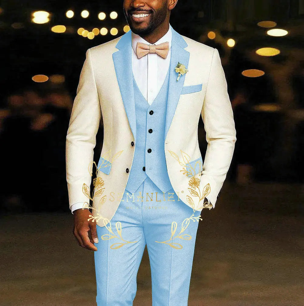 AMEHE Ivory Men’s 3-Piece Suit – Blazer, Vest & Pants