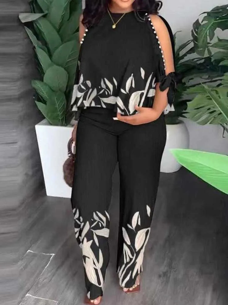 Plus-Size Summer 2-Piece Set – Stylish Blouse & Trousers