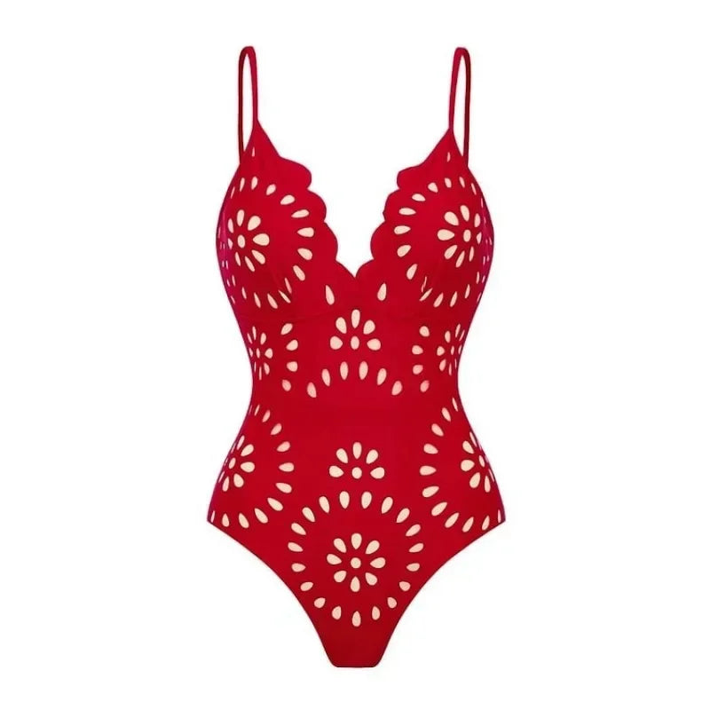 AMEHE Women's Lace Hollow-Out Backless Two-Piece Swimsuit