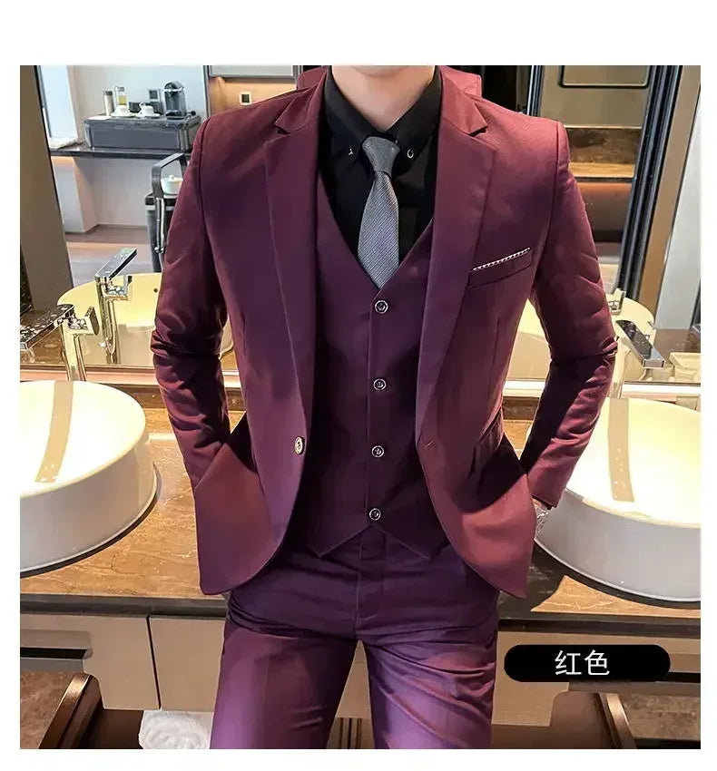 AMEHE Men’s Fashion 3-Piece Business & Formal Suit (S–9XL)