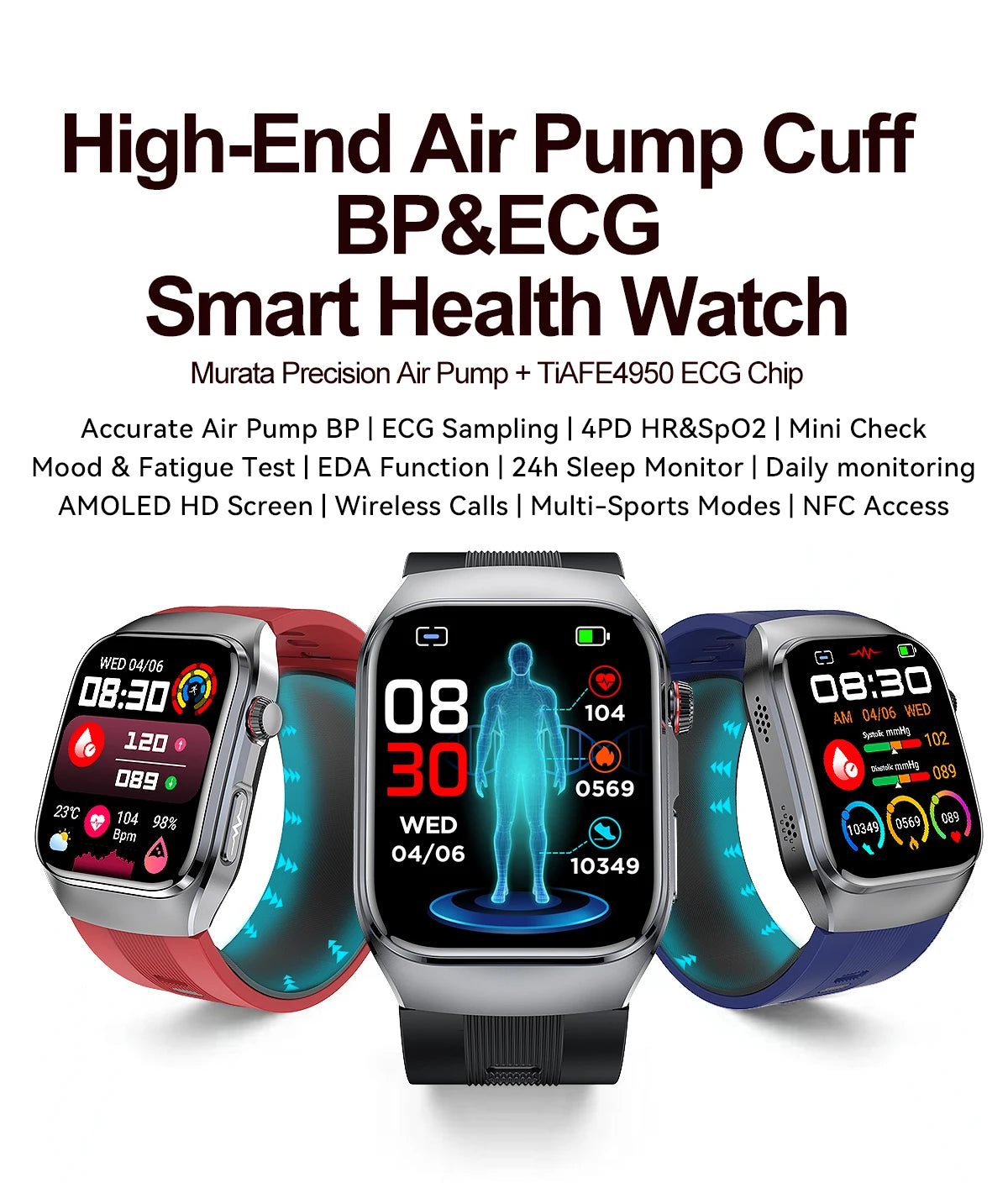 Smart Health Watch with ECG & Blood Pressure Monitoring – AMOLED Fitness Tracker Bracelet