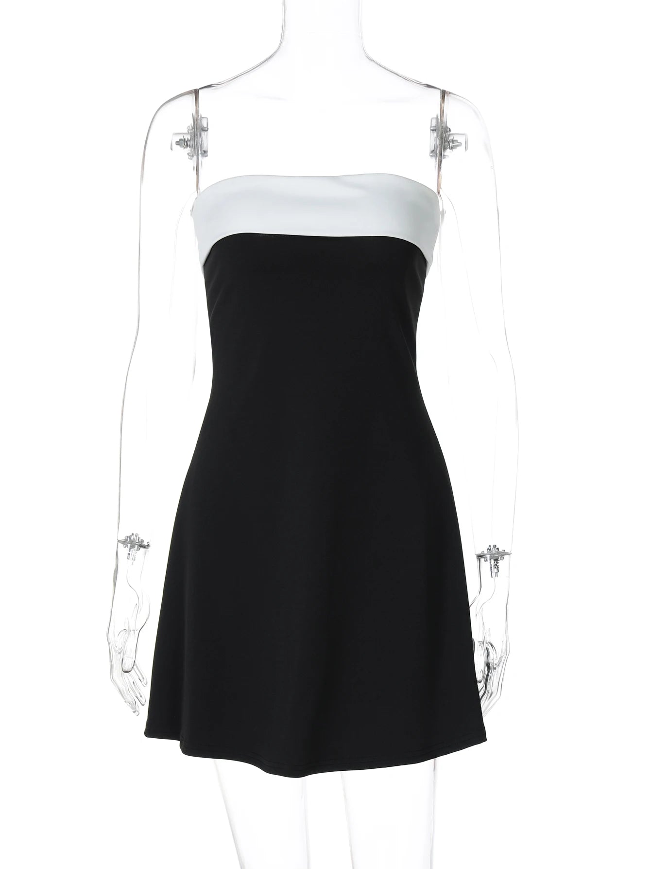 AMEHE Women's Color Block Strapless Patchwork Bodycon Mini Dress
