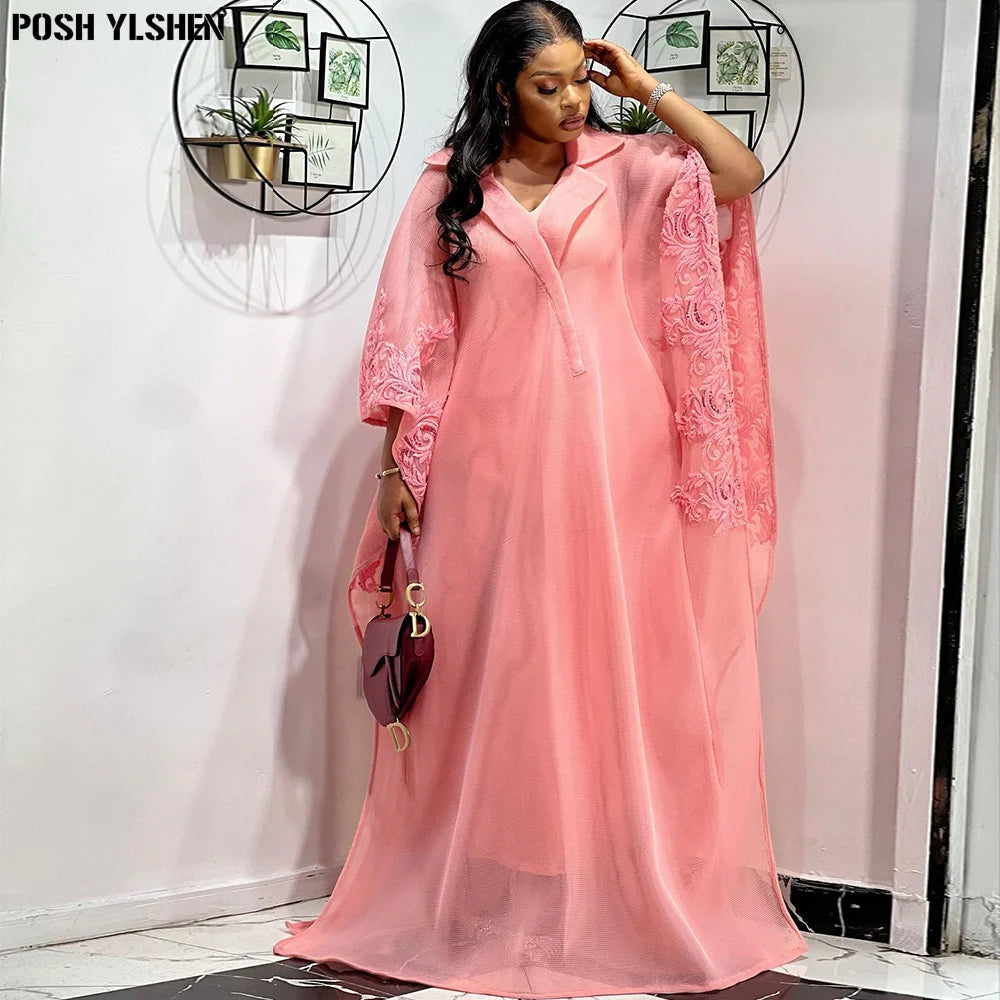 Women’s Plus Size Embroidered African Caftan Dress – Elegant Abaya-Inspired Maxi Gown