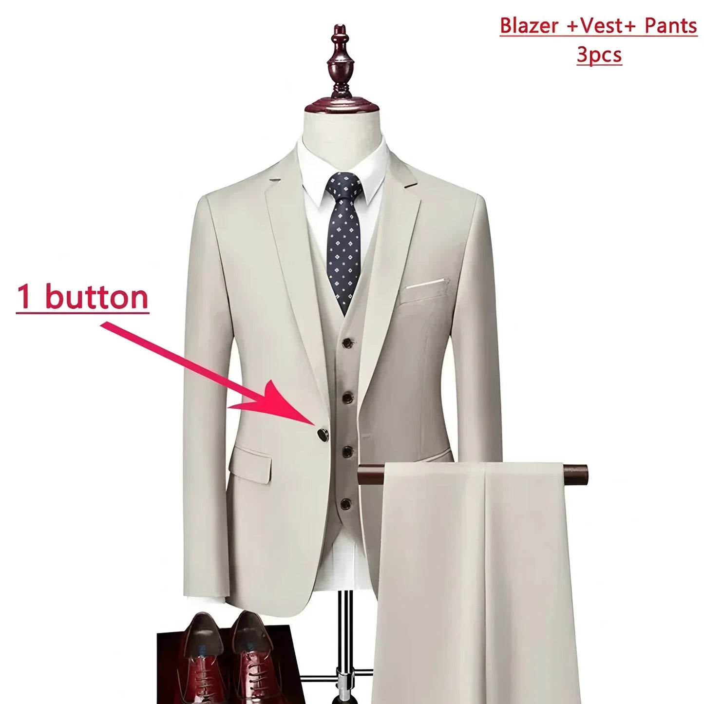 AMEHE Men’s Luxury 3-Piece Business & Formal Suit