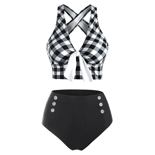 AMEHE Women's Plaid Tummy Control Tankini Swimsuit