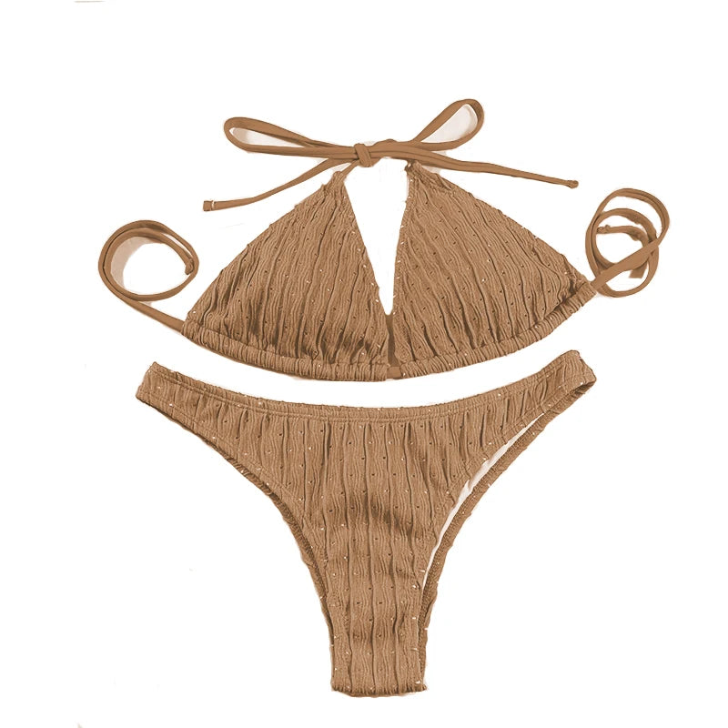 AMEHE Women's Jacquard Drawstring Two-Piece Swimsuit