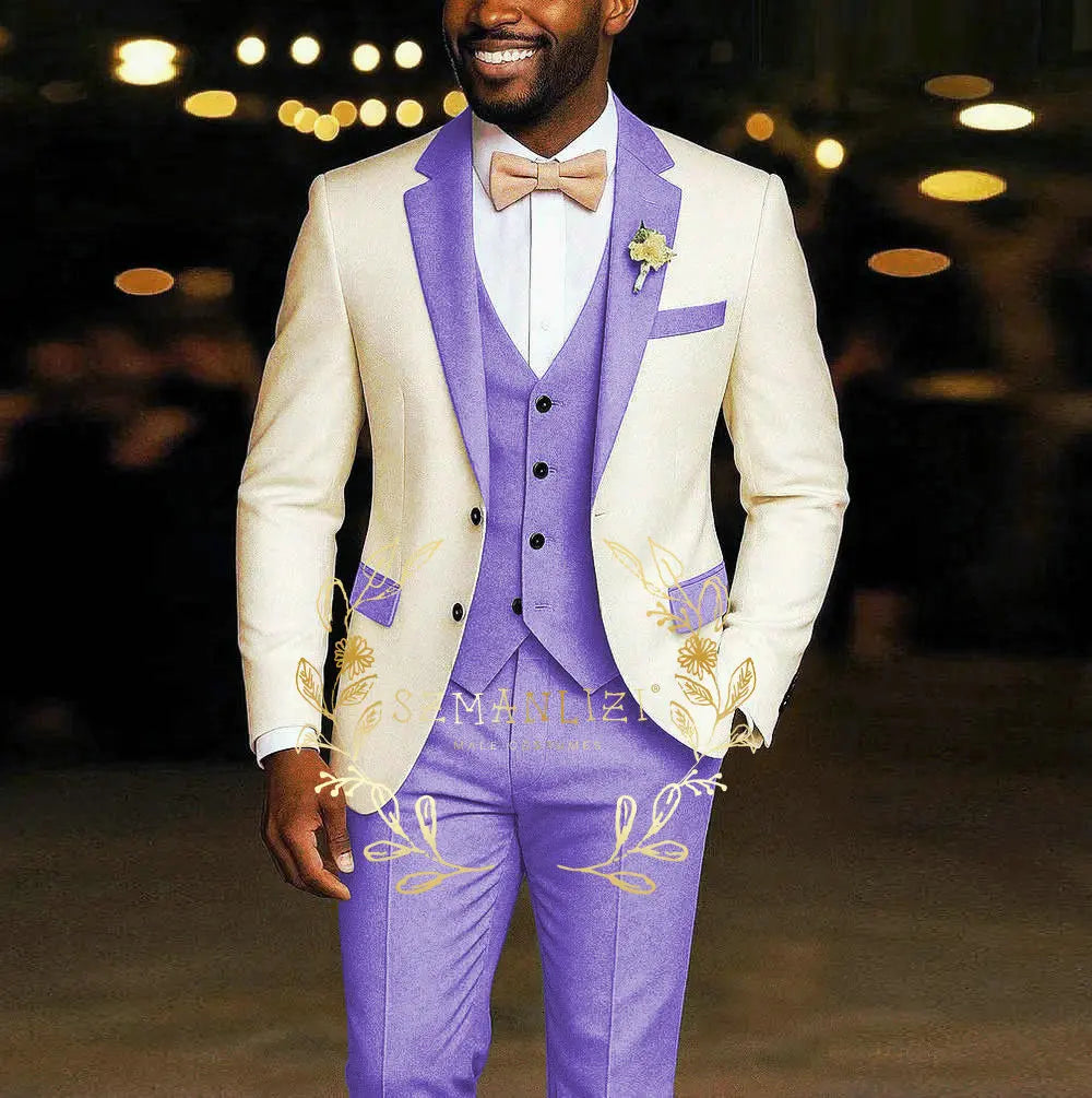 AMEHE Ivory Men’s 3-Piece Suit – Blazer, Vest & Pants