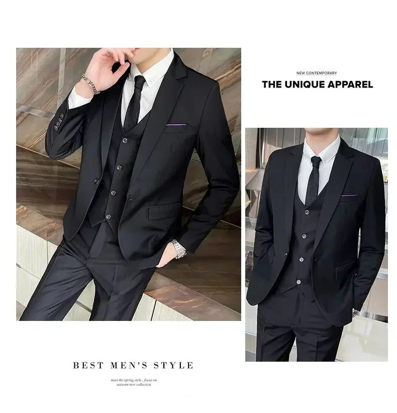AMEHE Men’s Fashion 3-Piece Business & Formal Suit (S–9XL)
