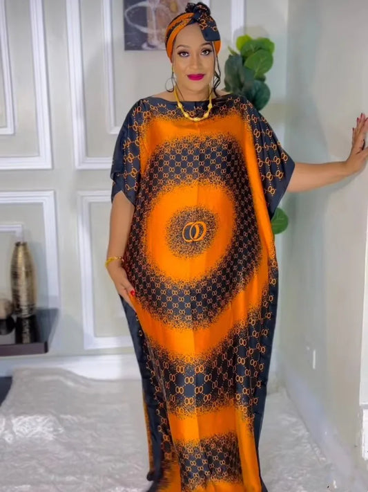 Women’s Elegant Printed Kaftan Maxi Dress – Luxury Long Modest Abaya Style
