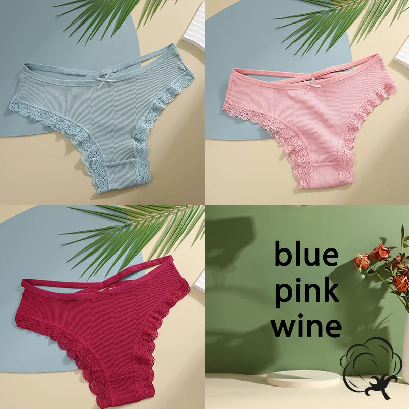 AMEHE Women's Cotton Mid-Waist Brief Panties 3-Pack with Bow Detail