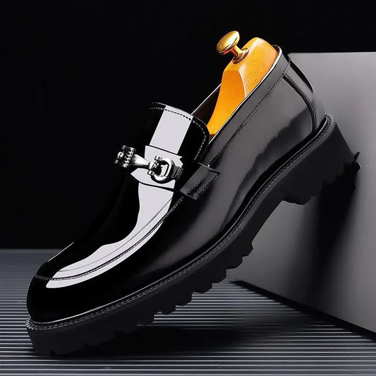 Classic Men’s Office Shoes – Shiny Round-Toe Dress Shoes