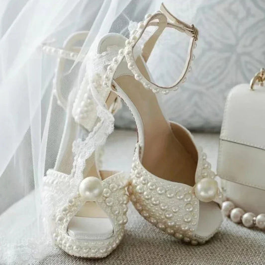 Luxury Beaded Thick Heel Sandals – Open Toe Style