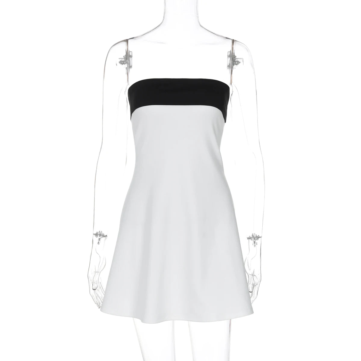 AMEHE Women's Color Block Strapless Patchwork Bodycon Mini Dress