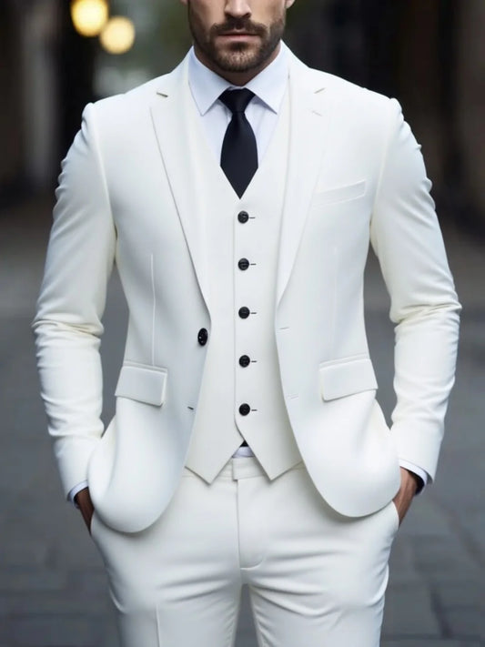 AMEHE Men’s White Anti-Stick, No-Iron 3-Piece Suit