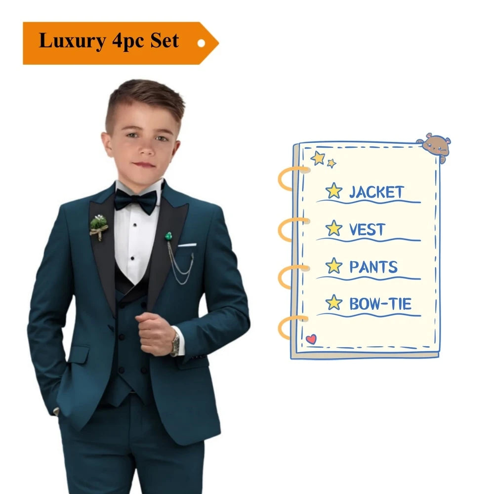 AMEHE Boys’ Paisley 4-Piece Suit – Blazer, Vest & Pants