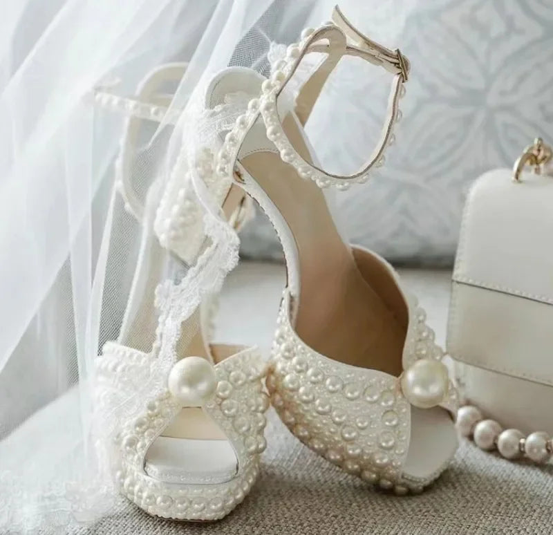 Luxury Beaded Thick Heel Sandals – Open Toe Style