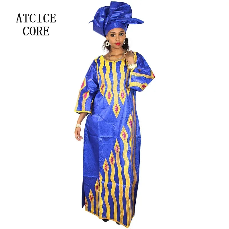 Women’s Bazin Riche African Dress – Elegant Embroidered Traditional Gown