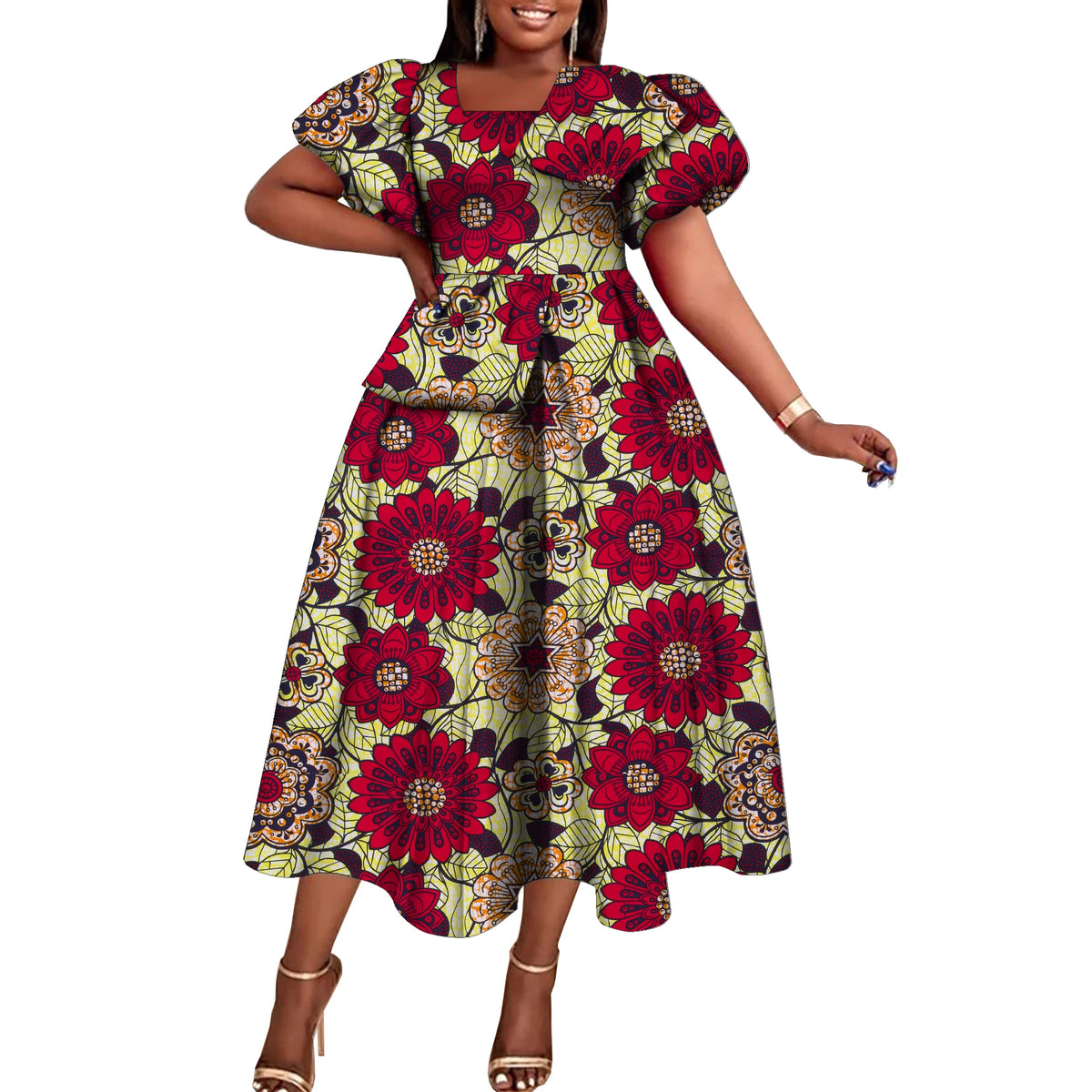 Women’s African Print Short Sleeve Dress – Elegant Dashiki-Inspired Party & Celebration Attire