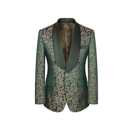AMEHE Men’s Green Striped 3-Piece Tuxedo – Blazer, Vest & Pants