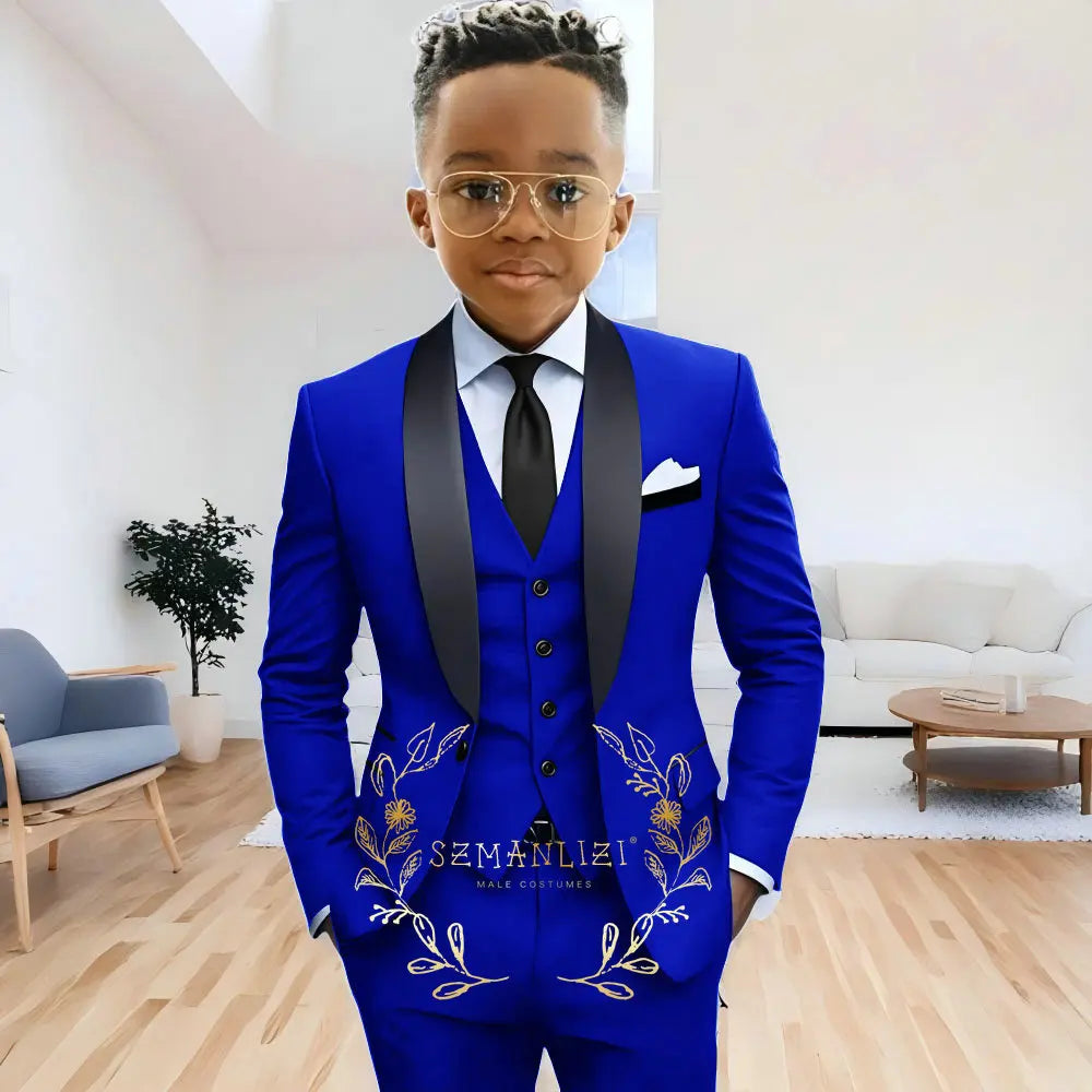 AMEHE Boys’ 3-Piece Navy Blue Formal Suit
