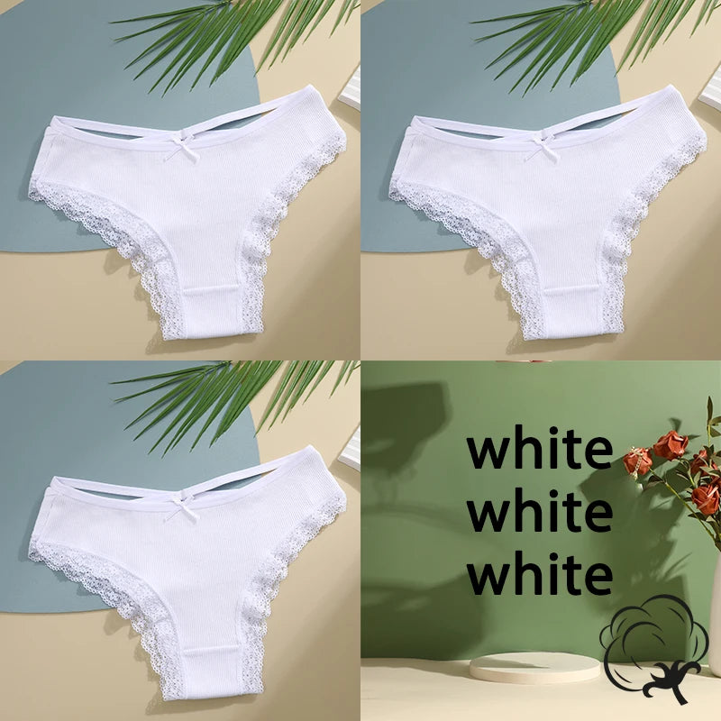 AMEHE Women's Cotton Mid-Waist Brief Panties 3-Pack with Bow Detail