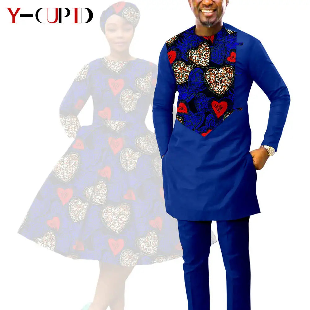 African Matching Couple Outfits | Dress, Headwrap & Men’s Dashiki Set