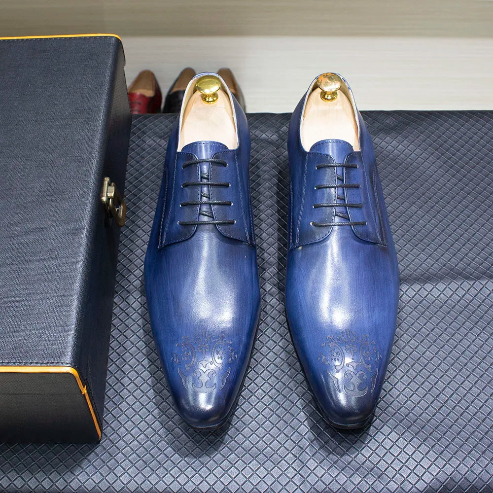 Elegant Men’s Oxford Derby Shoes – Genuine Leather, Pointed Toe