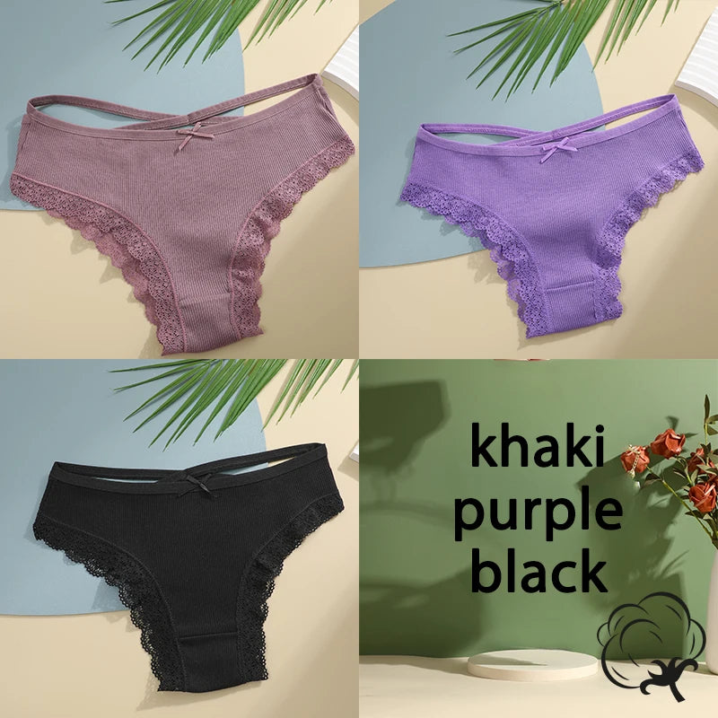AMEHE Women's Cotton Mid-Waist Brief Panties 3-Pack with Bow Detail