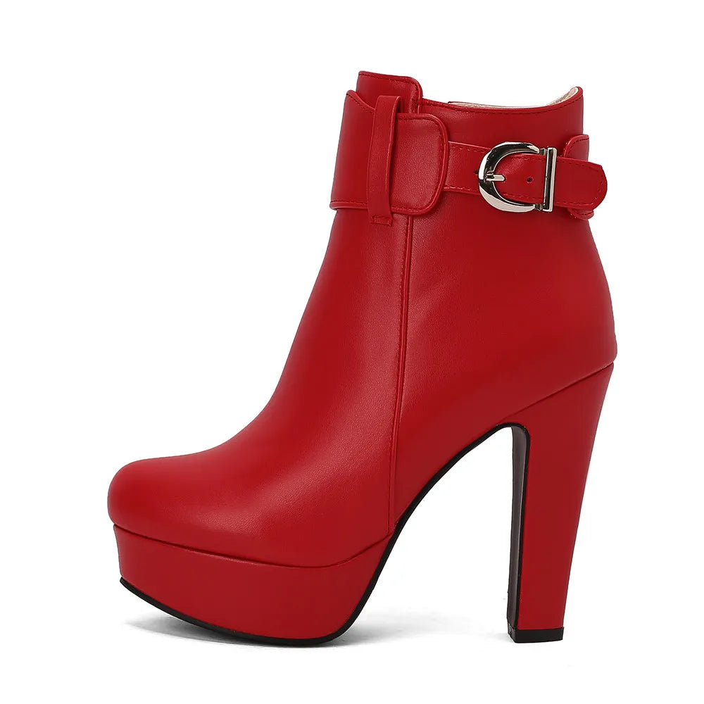 Women’s Fashion Platform Ankle Boots – Black/Red/White