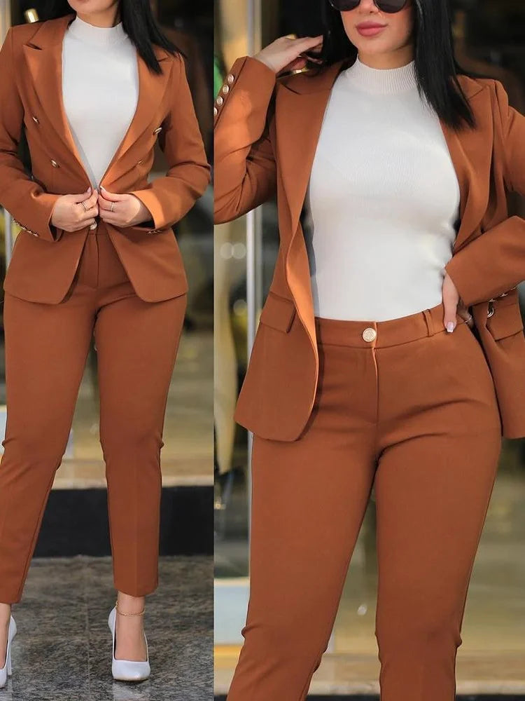 AMEHE Women’s Solid Color 2-Piece Suit – Blazer & Trousers