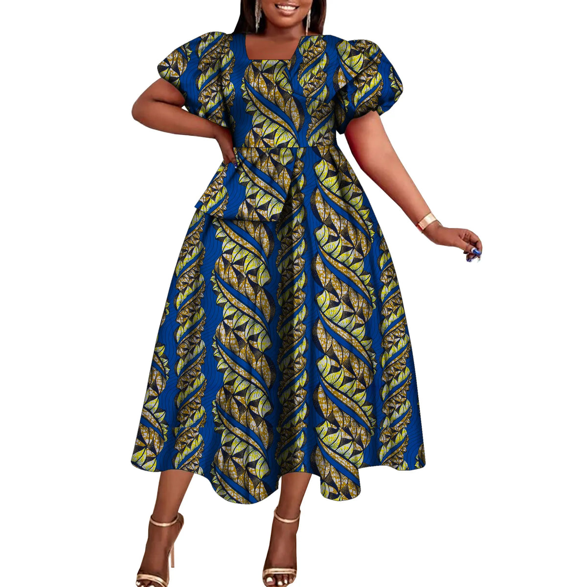 Women’s African Print Short Sleeve Dress – Elegant Dashiki-Inspired Party & Celebration Attire