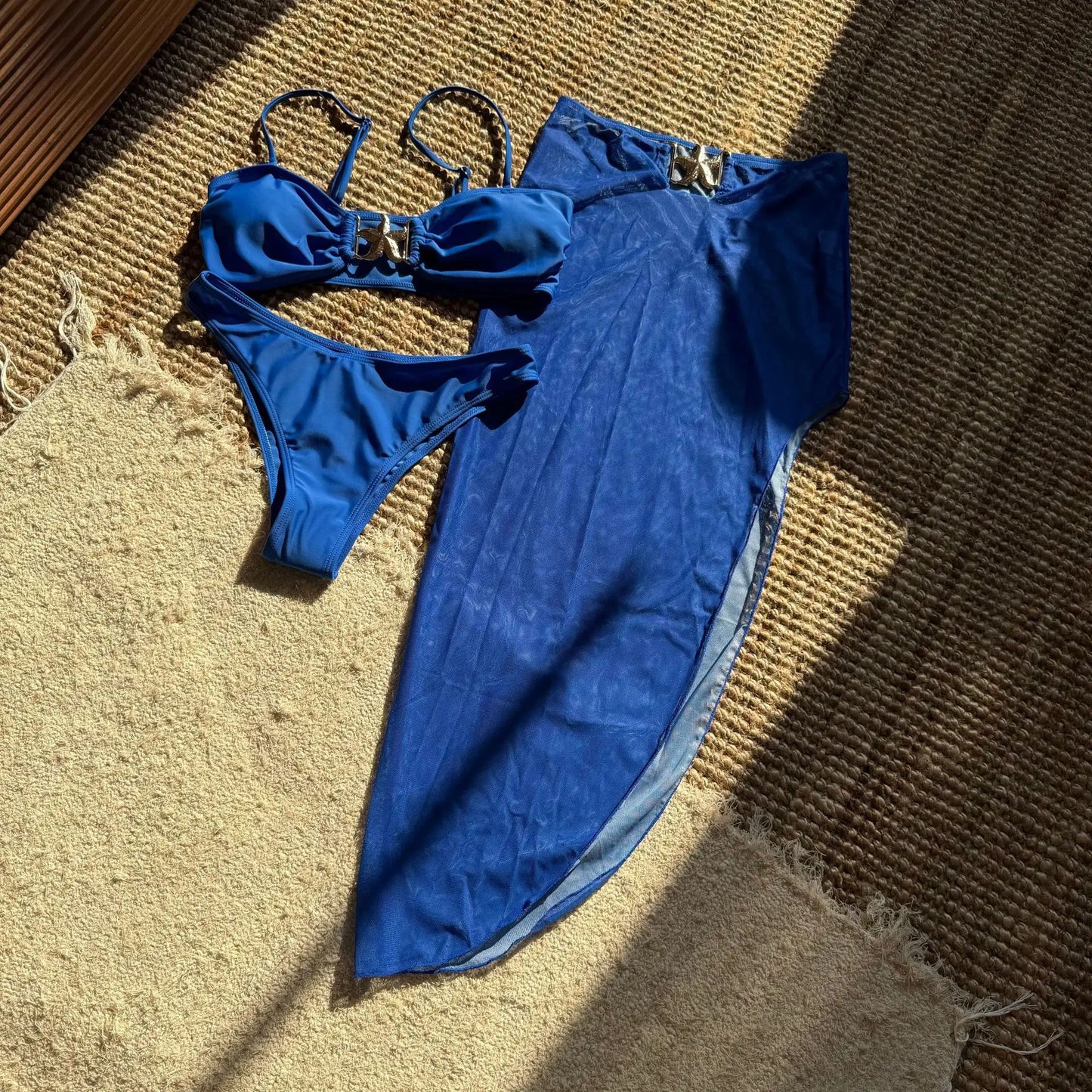 AMEHE 3-Piece High-Waist Push-Up Bikini Set with Starfish Detail