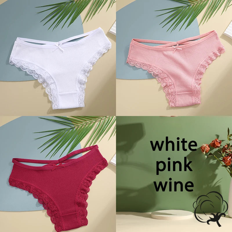 AMEHE Women's Cotton Mid-Waist Brief Panties 3-Pack with Bow Detail