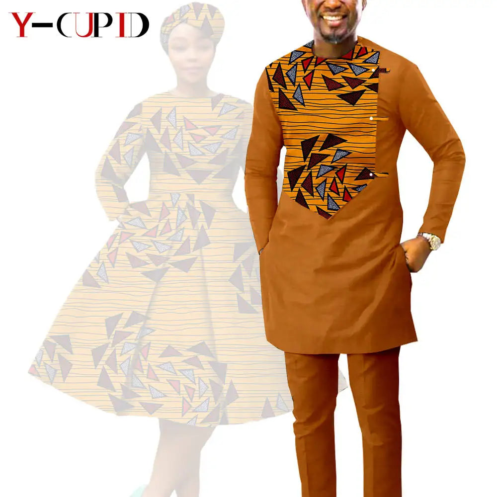African Matching Couple Outfits | Dress, Headwrap & Men’s Dashiki Set