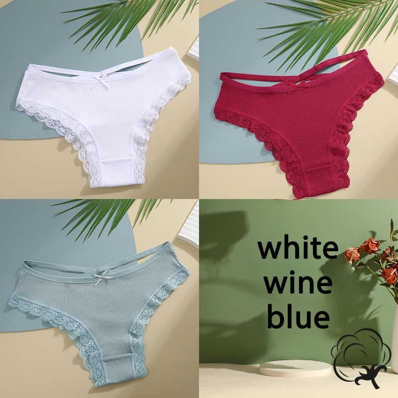 AMEHE Women's Cotton Mid-Waist Brief Panties 3-Pack with Bow Detail