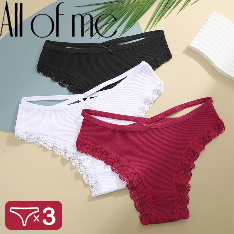 AMEHE Women's Cotton Mid-Waist Brief Panties 3-Pack with Bow Detail