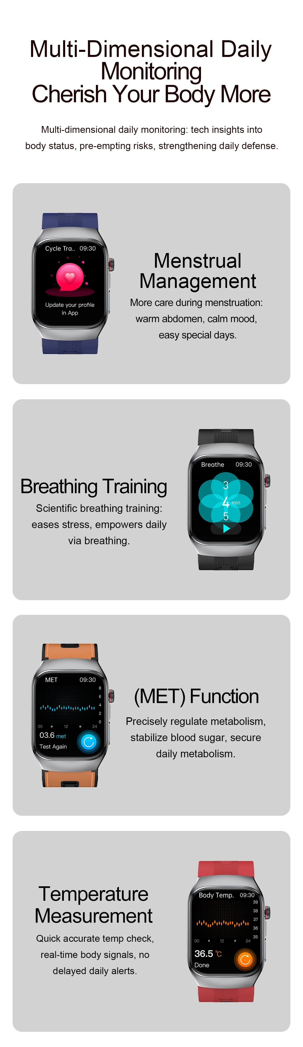 Smart Health Watch with ECG & Blood Pressure Monitoring – AMOLED Fitness Tracker Bracelet
