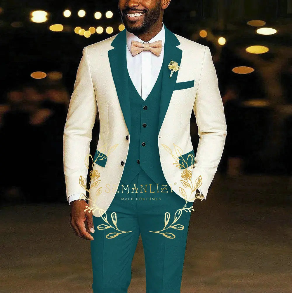 AMEHE Ivory Men’s 3-Piece Suit – Blazer, Vest & Pants