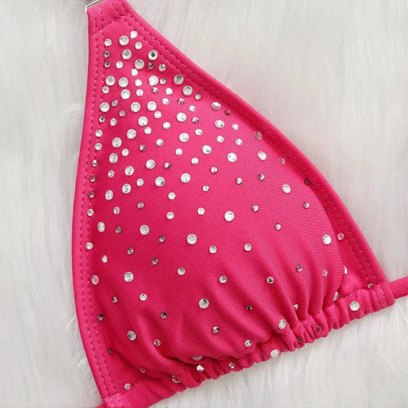 AMEHE Luxury Rhinestone Crystal Two-Piece Thong Bikini Swimsuit